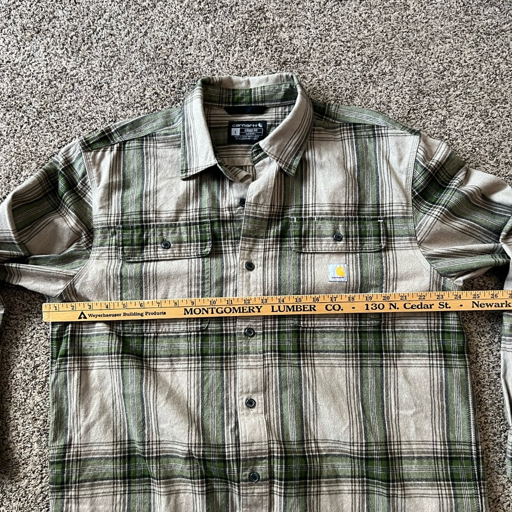 Carhartt Loose Fit Heavyweight Flannel Shirt Men’s L Plaid Khaki Green Workwear - Picture 5 of 7